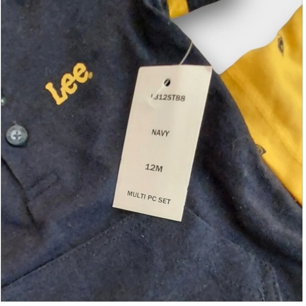 NWT Lee Baby 2 PC  Rompers in Navy and Yellow ~sz 12 M